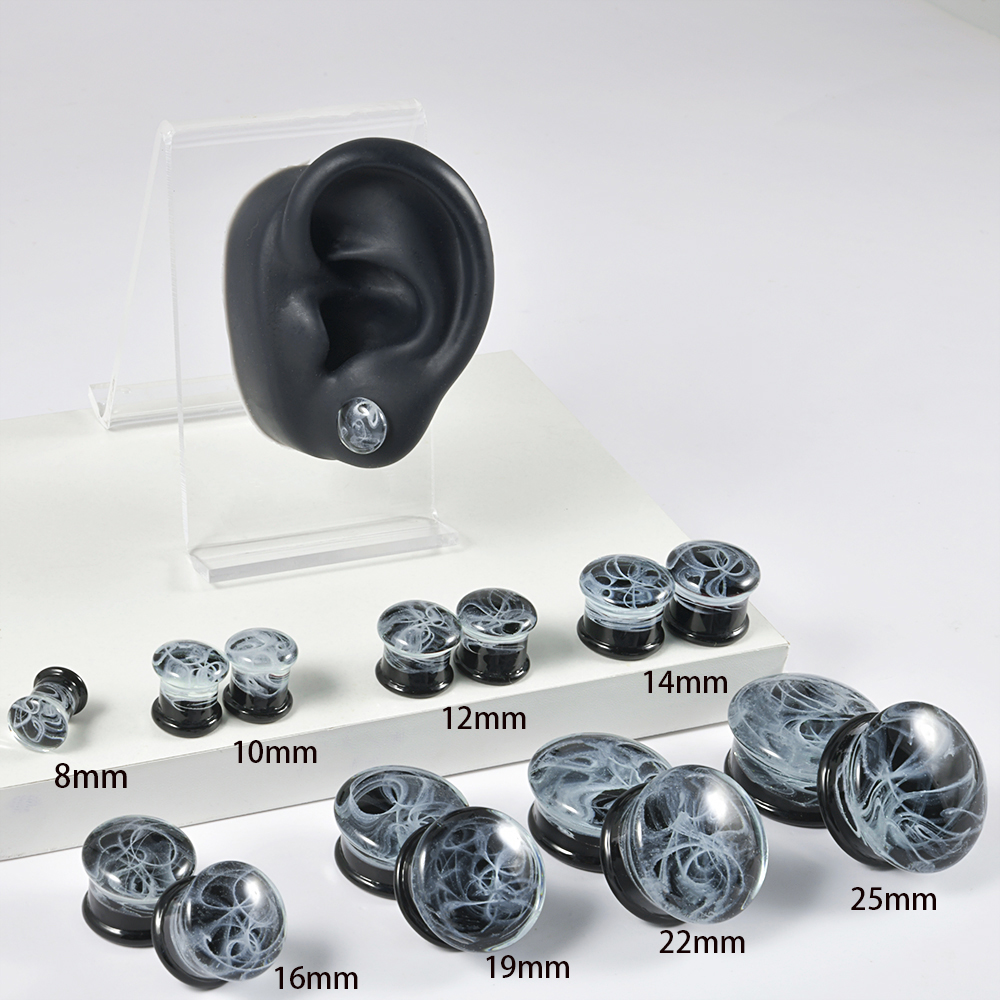 2Pcs Solid Glass Jellyfish Swirl Clear Oil Painting Vortex Ear Plugs Ear Tunnels Gauges Lobe Piercing Jewelry Women Men