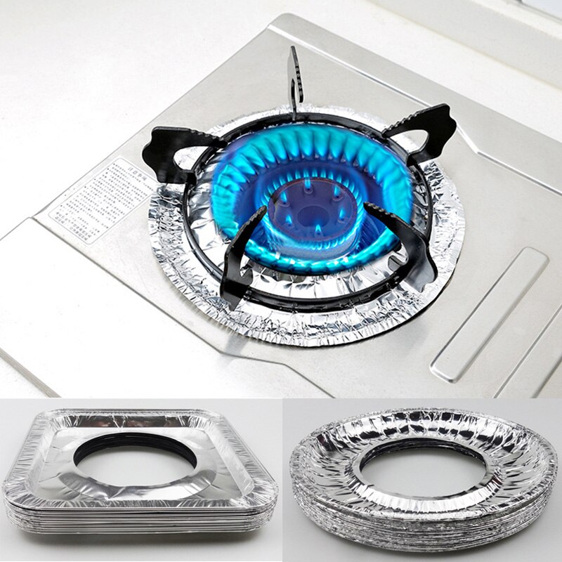 10pcs/set Thickened Aluminum Foil Square Stove Burner Covers Gas Oven Covers for Top Gas Stove Liners Oil Proof Cleaning Pad