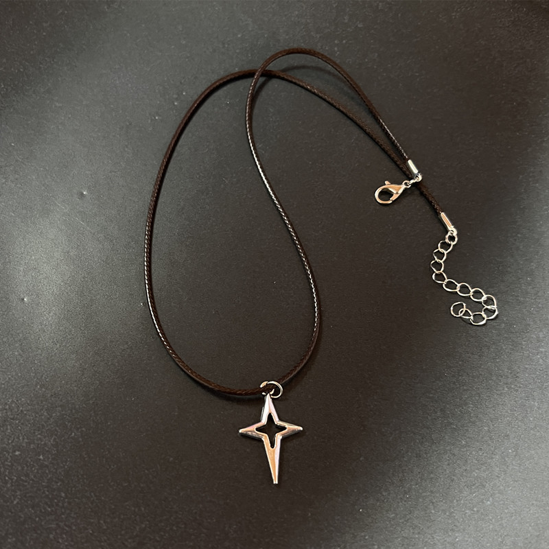 Vintage lederen bruine stenen hanger ketting stapelen choker temperament sleutelbeen ketting voor vrouwen meisje herfst winter ketting: Staal Kleur