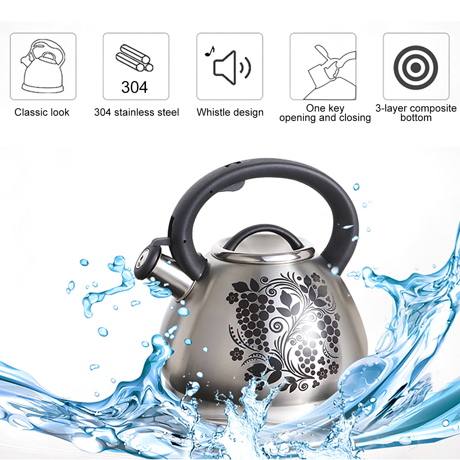 Electric Kettle Stainless Steel Kitchen Smart Whistle Kettle Samovar Tea With Water High Whistling Pot Cooker