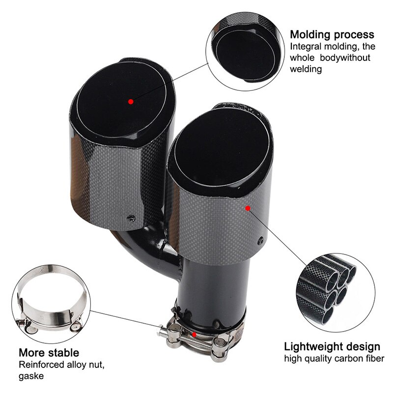 Ongelijke Glossy Carbon Fiber Uitlaatpijp Auto Dual H Model Uitlaat Uitlaat Tips Rechts Titanium End Tip Universele