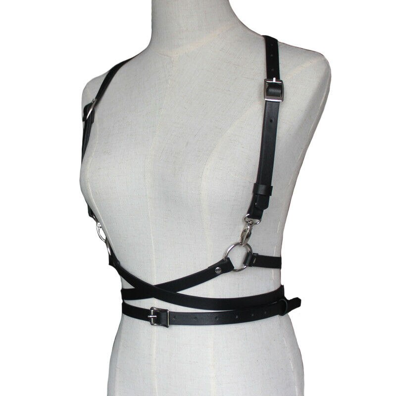 Faux Leather Cage Vest Chest Sculpting Body Harness Strap Waist Belt Cincher Women's Harness Waist Belt