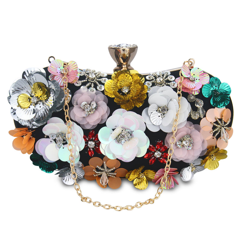 Flowers White Color Handmade Fabric For Women Evening Bag Luxury Wedding Bride Clutch Bag Pearl Party Handbag Mini Purses Wallet: 031167