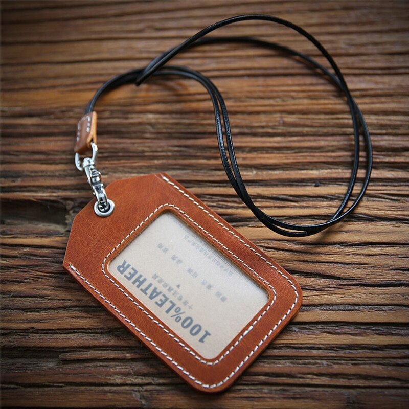 Vertical Style Leather ID Card Badge Holder Case with Neck Strap Lanyard