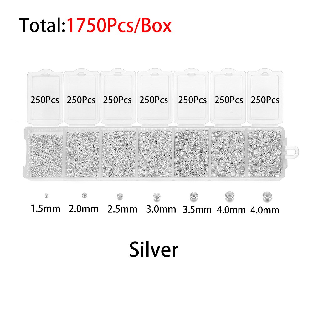 1750Pcs Accessories Jewelry Making Set Mixed Crimp End Beads Round Stopper Spacer Beads For DIY Jewelry Making Kit Supplies: Silver