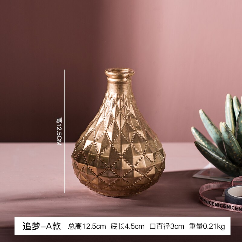 Nordisk enkel vas i gyllene glas torkade blommor blommor införda prydnadsföremål sovrum vardagsrum butik dekoration ornament: A