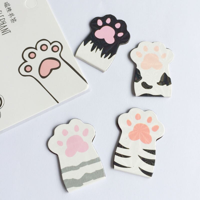 Marcapáginas magnético con forma de pata de gato, marcador de página, papelería, suministros de oficina, escuela, Clip de papel, 4 unids/set por juego