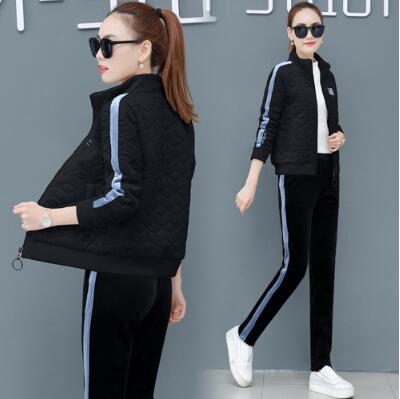 Autumn winter women velvet tracksuits two piece set large size zipper coat+pants womens plus size velour sets clothing 4XL: Black and Blue / M