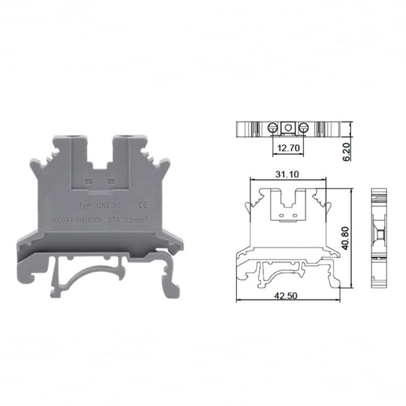 Borniers de Rail Din Type de vis UK-2.5B bornes de câble de fil électrique connecteur de bloc Morsettiera laiton Bornier 32A 5 pièces