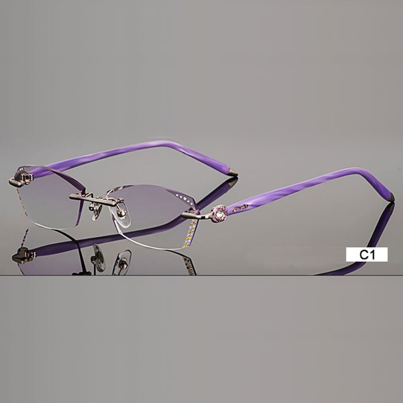 Briller  b002 diamant trimning skære kantløse briller recept optiske briller ramme til kvinder briller