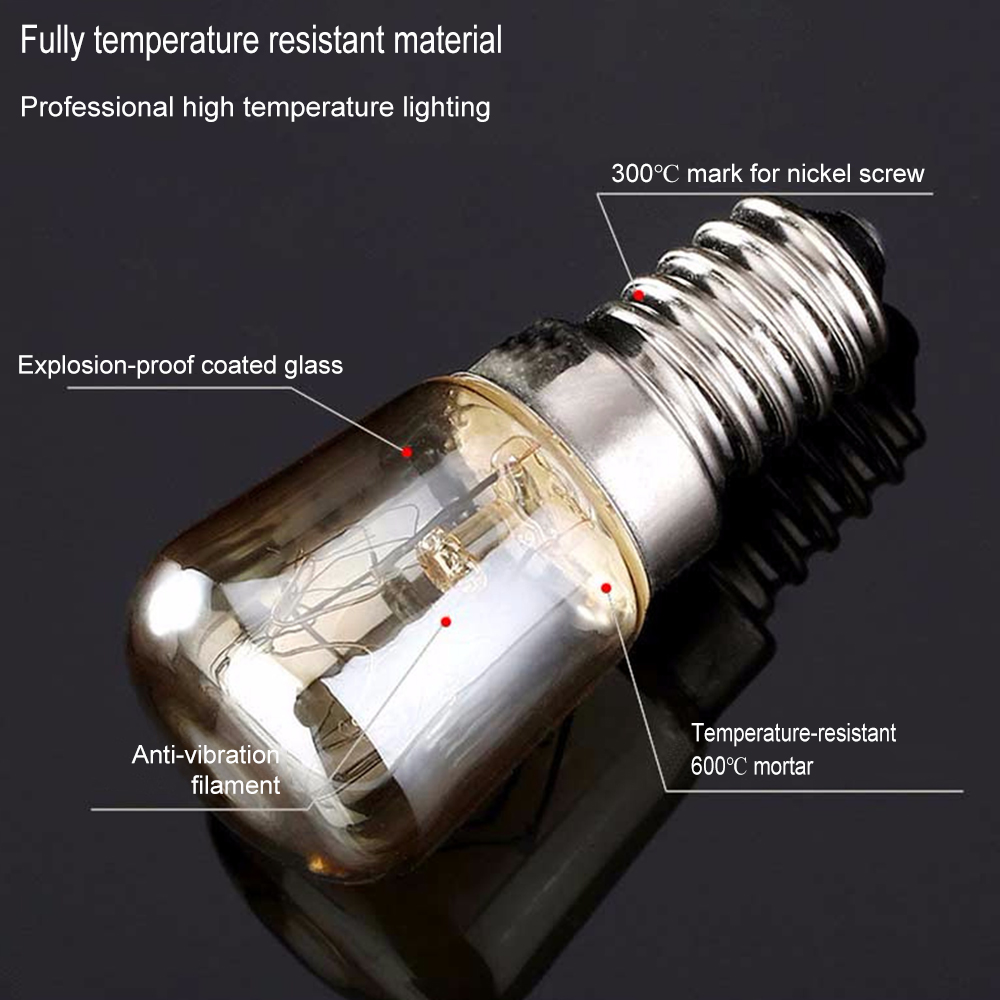 Bombilla para horno de 25W, 220-240V, bombilla de alta temperatura E14, horno de 300 grados, tostadora, bombilla de vapor, lámpara de sujeción para cocina