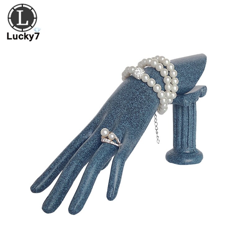 , modelo de retrato de resina OK Hand, soporte de joyería, brazalete colgante de almacenamiento, anillo, accesorios de presentación de joyería, Mostrador de joyería: Blue Column Hand