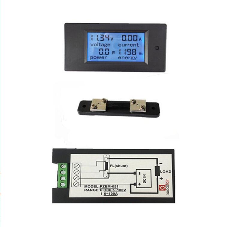 Dc 50a digital ledet effektmåler monitor strøm energi voltmeter amperemeter  +50a shunt