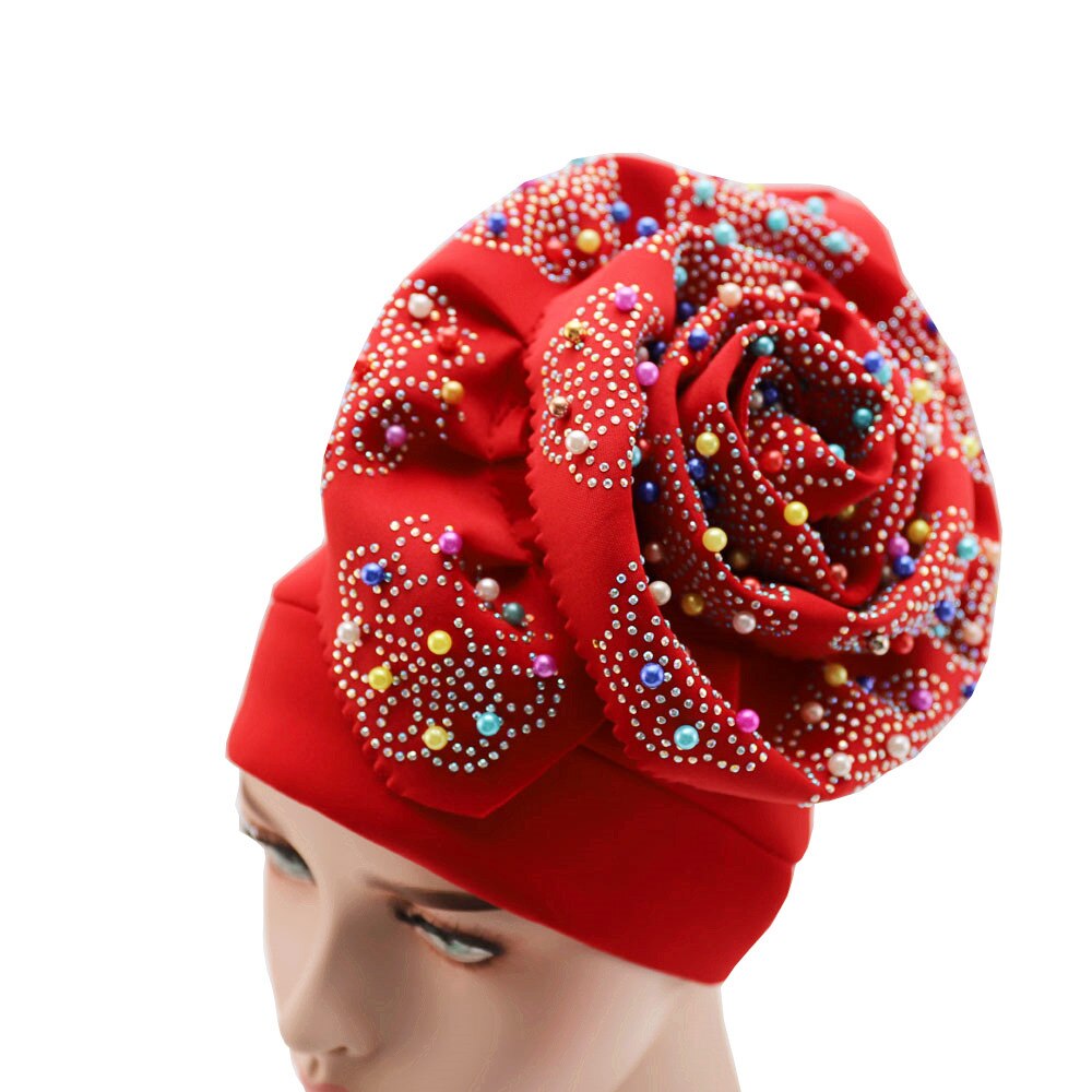 Kongeblå afrikansk gele aso oke headtie med sten og perler turban headtie wrapper 001 til bryllup: Rød
