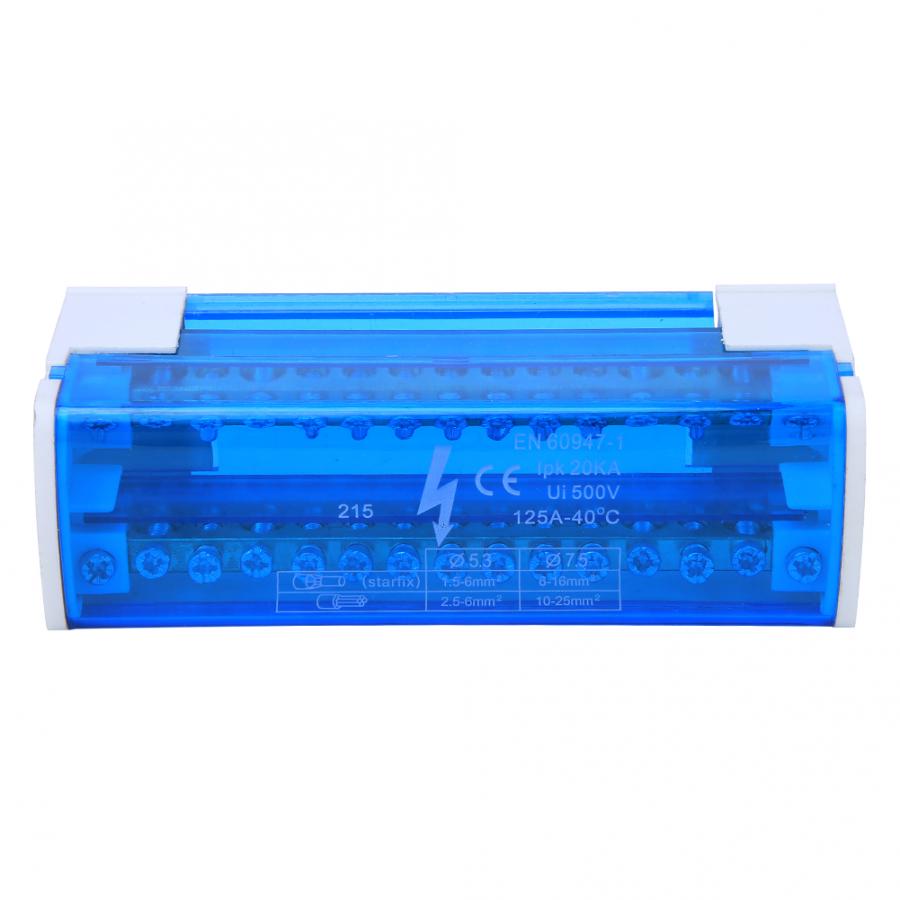 215 Box Junction Power Distribution Terminal Block, DIN Rail 2-niveau enkelfasige aansluitblokken met doorzichtige afdekking