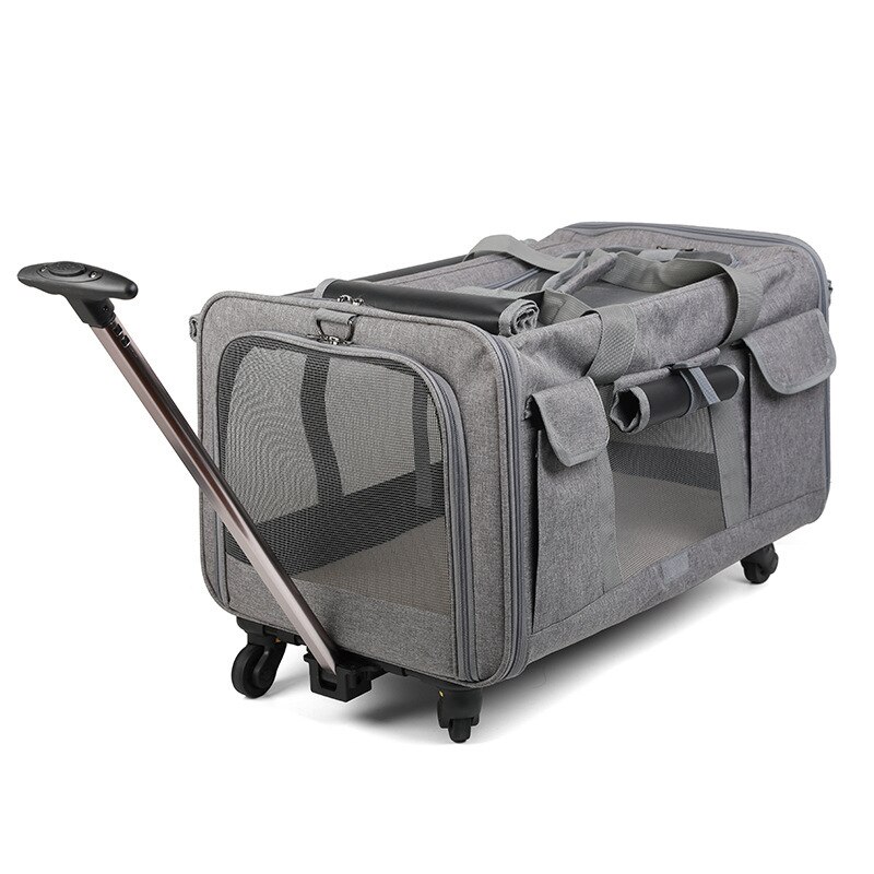 Valise à roulettes universelles détachables pour animaux de compagnie, grande capacité, respirante, pliable, pour chiens et chats: Gray