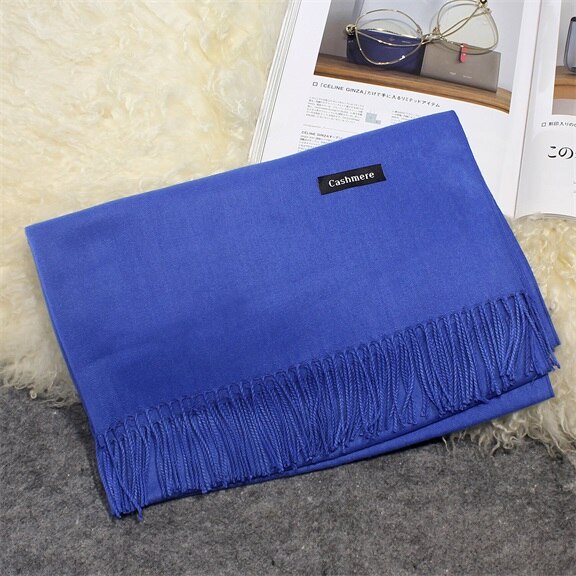 Hot Camelo Cachecol Pashmina Cachecol de Caxemira Envoltório Xaile Xaile do Inverno do Lenço das Mulheres Lenços de Borla Longo NB01 Cobertor Cachecol de Alta Qualidade: blue