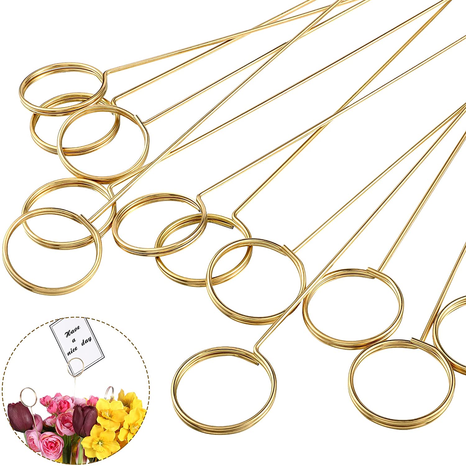 20 Pcs Metalen Draad Bloemen Plaats Kaarthouder Ronde Foto Memo Houder Pick Gold Bloemen Kaarthouder Clip Voor Bruiloft party Verjaardag