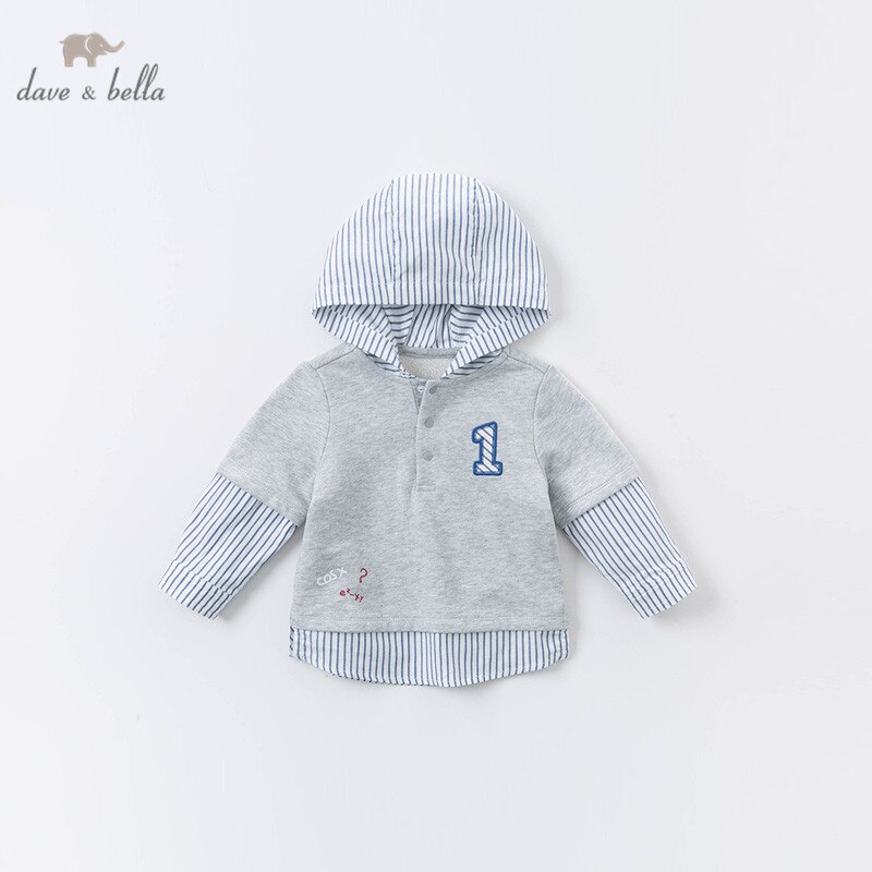 DBX14402 Dave Bella Herfst Baby Jongens Knappe Brief Gestreepte Hooded T-shirt Kinderen Tops Jongens Kinderen Tees