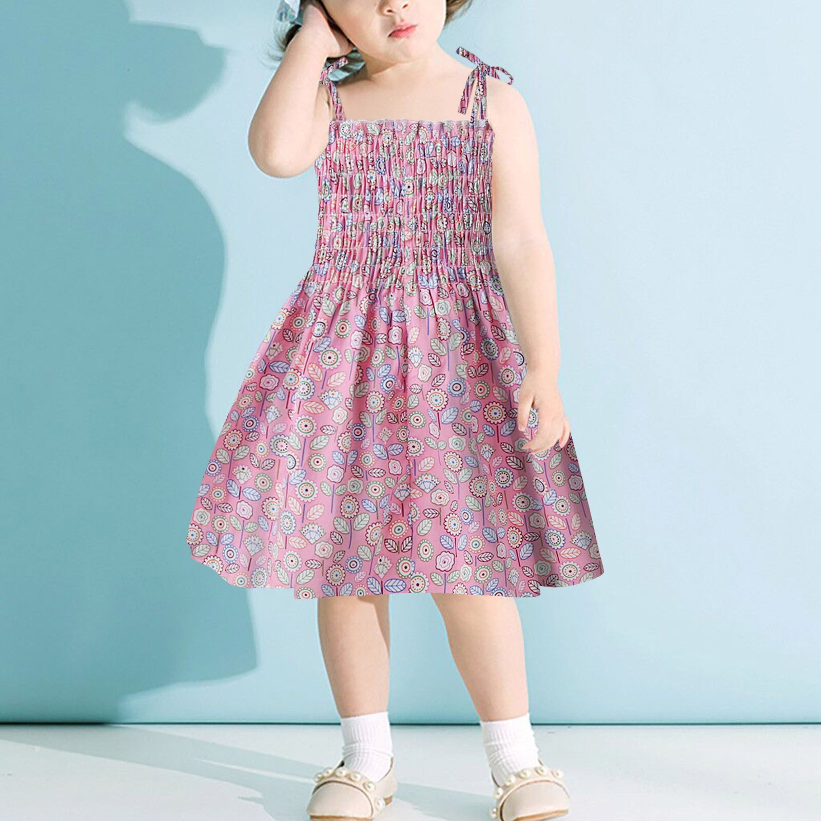 Toddler Baby Kids Girls Clothes Summer Dress Suspenders Lemon Print Summer Beach Dress Casual Clothes Children's Clothing: Pink / 18M