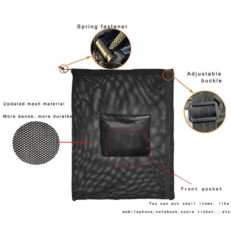 Kraftig netting ball bag justerbar glidende snøring snøring sportsutstyr oppbevaringspose for basketball fotball sports strand