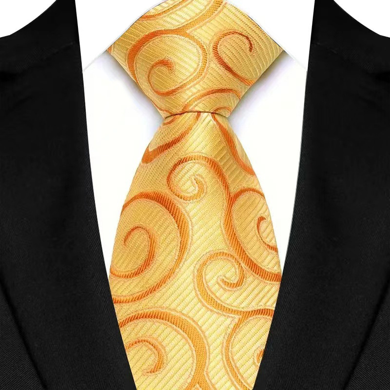 Gravata masculina luxuosa de 8cm, cor amarela, listras, gravatas sólidas para homens, noivo, jacquard, tecido, gravata de pescoço para negócios, festa de casamento: YELLOW