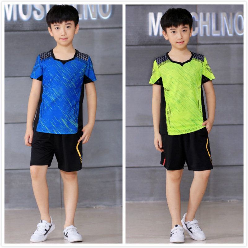 Ropa de tenis para niños, camisa de bádminton para niños, tenis de mujer , camisa masculina para hombre, conjunto de tenis de mesa azul