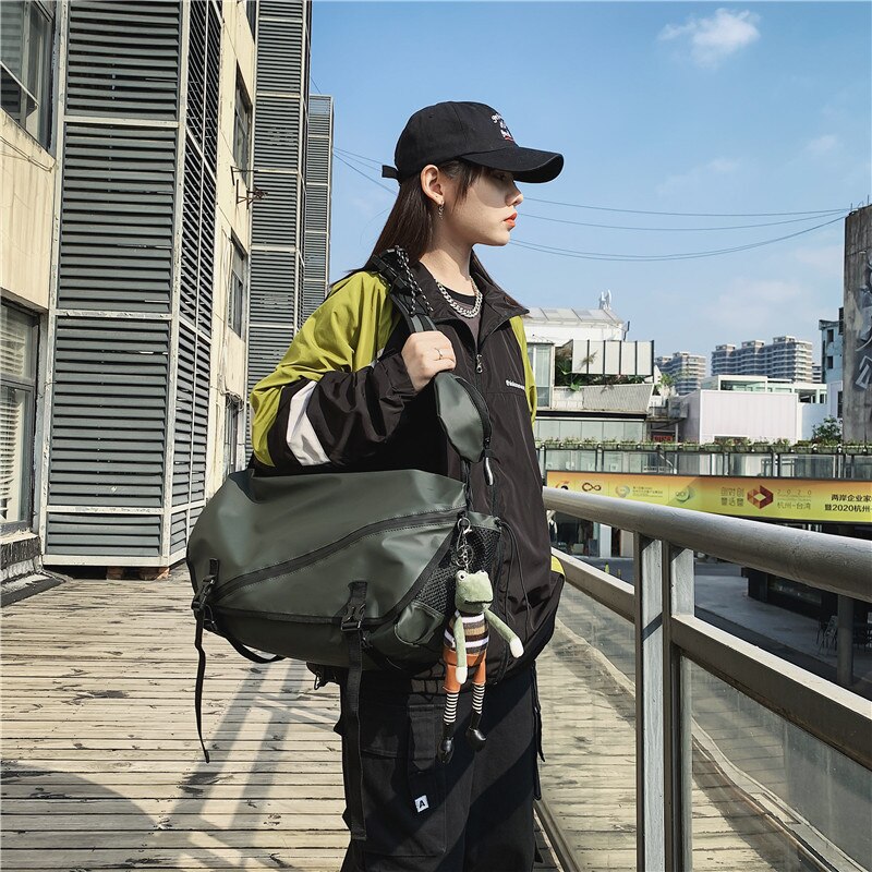 2020 nova unisex grande capacidade de um ombro crossbody saco coreano individualidade oxford pano estudantes schoolbag moda legal: green / Only backpack