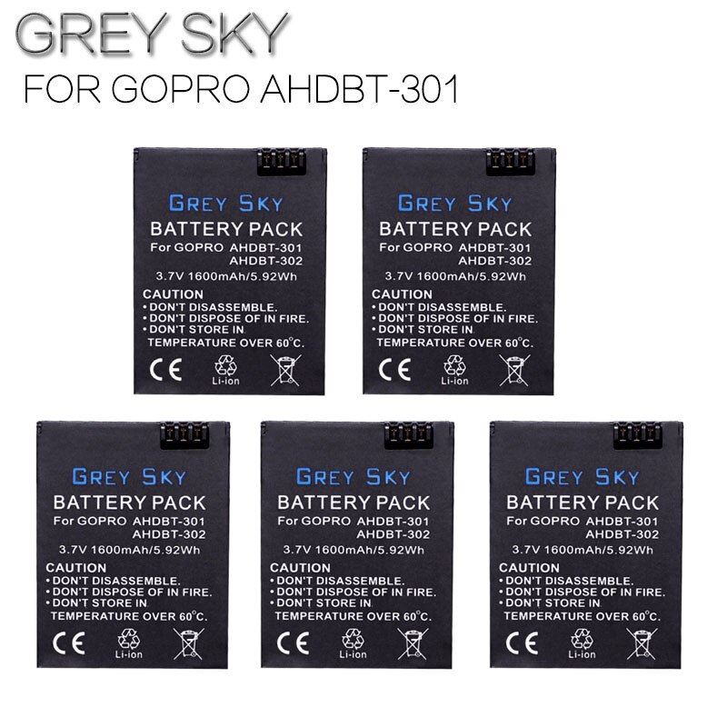 1600mAh AHDBT-301 Battery for Go Pro Hero 3 3+ gopro3 gopro 3 Hero3 Battery Black Edition White Silver Edition HD camera: 5 battery