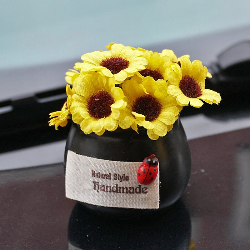 Auto Dashboard Ornament Mini Simulatie Bloem Plant Decoratie Keramische & Doek 5.5*5.5*10Cm DFDS889: sunflower  black cer