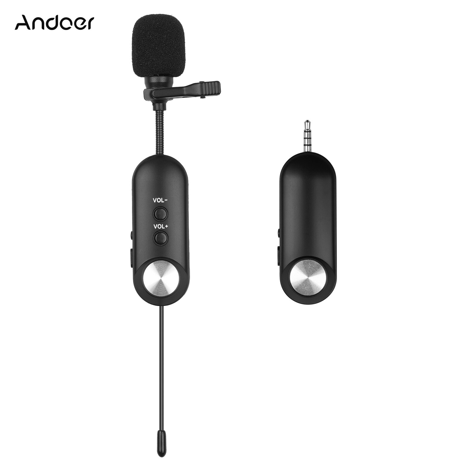 Andoer Wireless Lavalier Lapel Mic Rechargeable Clip-on Microphone System 20m Working Distance for Phones Camera Video Recording