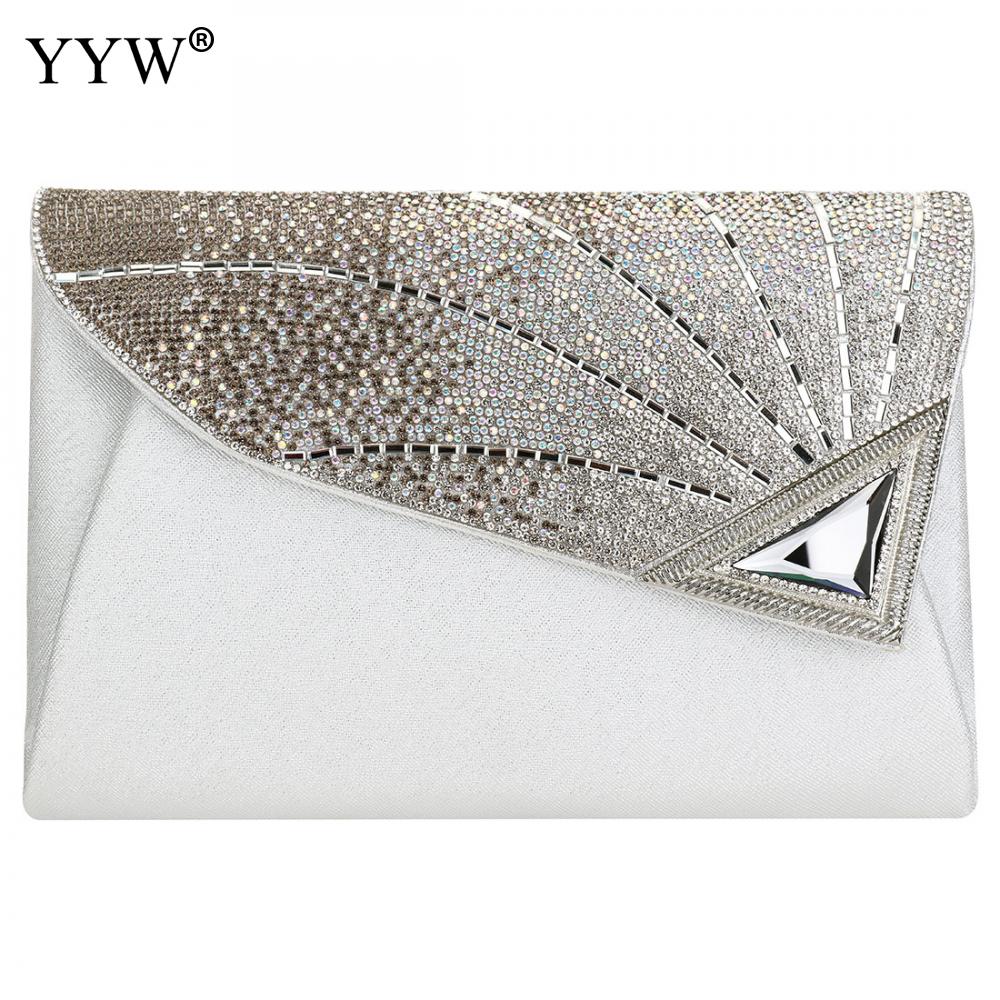 Bolso de mano con diamantes de imitación para mujer, bandolera con solapa, , de lujo, para de noche,: white