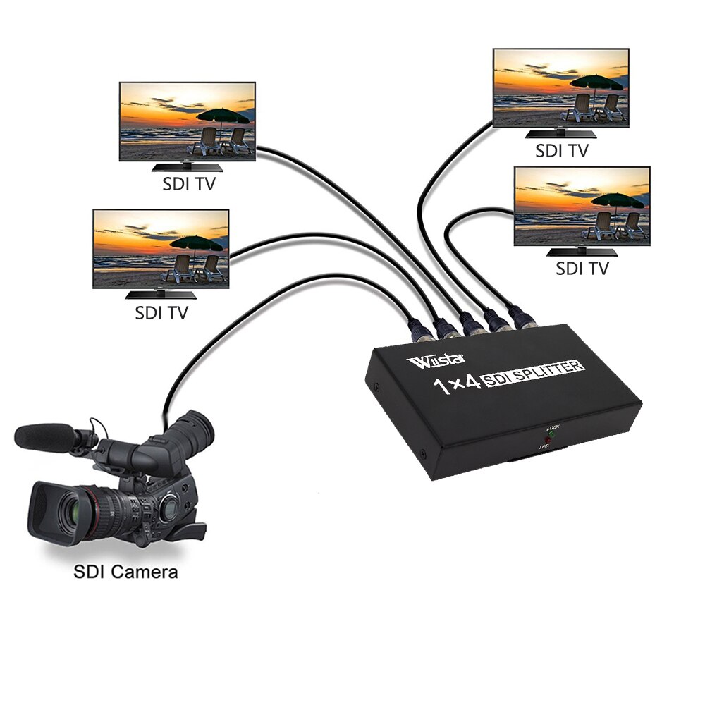 Wiistar SDI Splitter 1x4 Video Converter 1 in 4 out SDI Extender Converter 1x4 Support 3G/SD/HD-SDI 1080P for Video Monitor