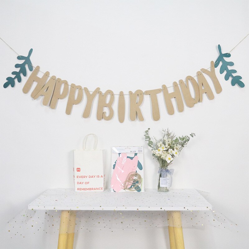 Happy Birthday Banner Leaf Banner Garland Bunting Birthday Decor Happy Birthday Party Decoration Baby Shower Decorations: Gold