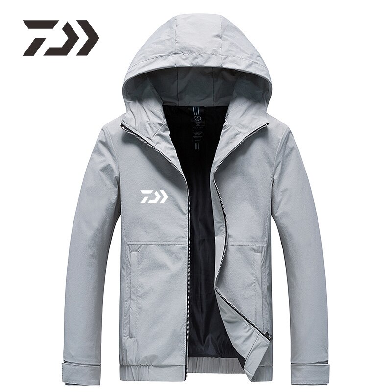 Daiwa-ropa de pesca para hombre, camisa informal con cremallera, chaqueta de pesca sólida con capucha, ropa de pesca de manga larga, novedad de: S / Gris