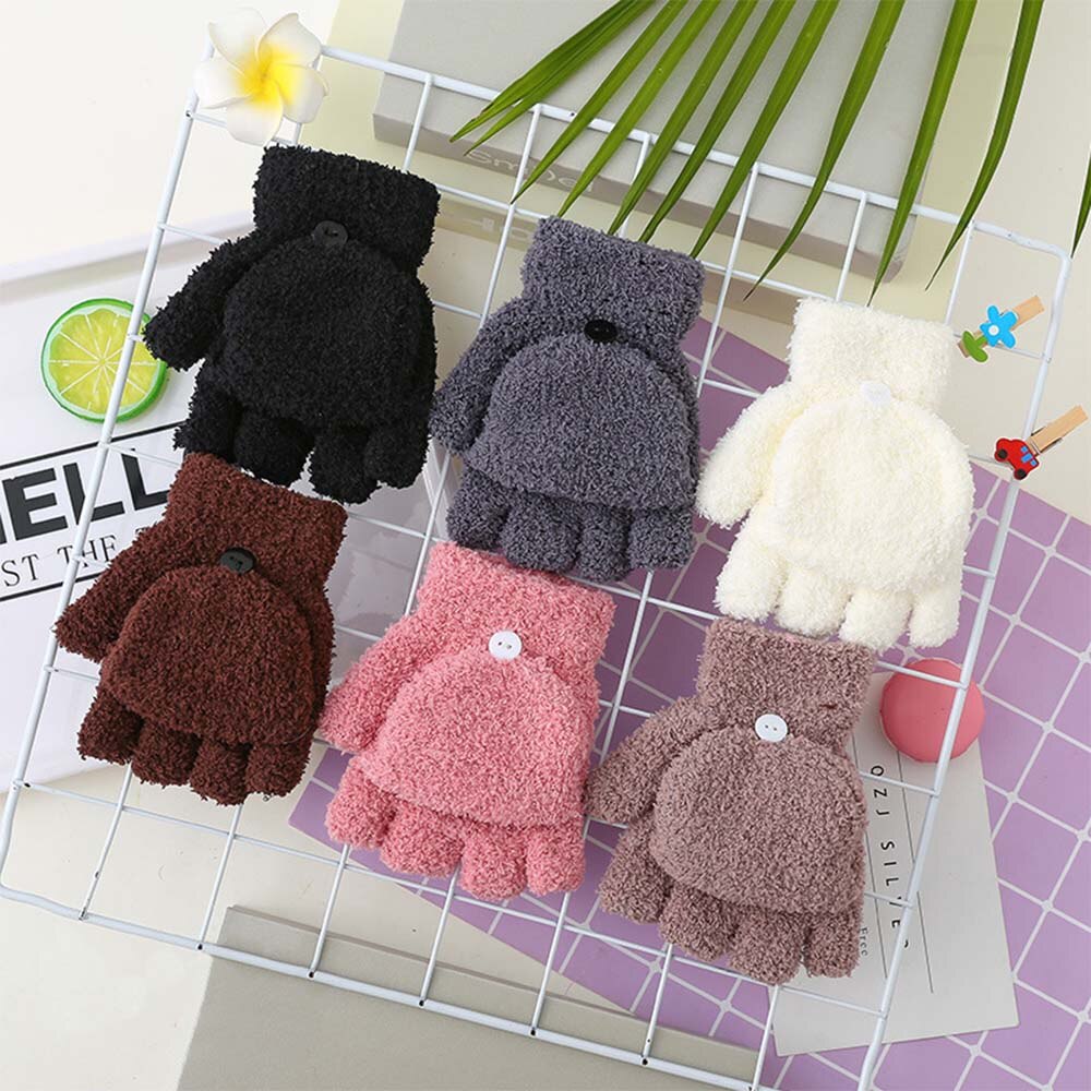 Kids Coral Fleece Dikker Half Vinger Flap Baby Handschoenen Winter Warm Houden Kinderen Kids Handschoenen Zachte Handschoenen Opvouwbare Wanten