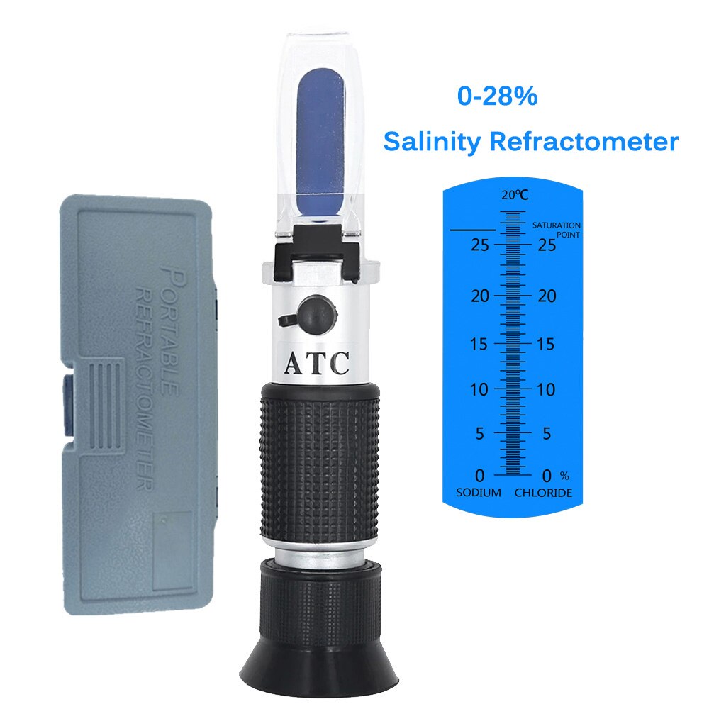 0~10% Salinometer 0-28% Hand Held Salinity Refractometer Salt Water Concentration Tester Saltwater Refractometers For Aquarium: Type2  With Box