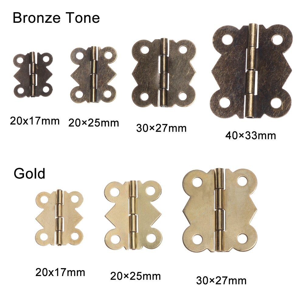 10pcs 180 ° Vlinder Antieke Bronzen Scharnieren Sieraden Houten Doos Wijn Case Decor Scharnier met schroeven Meubels Hardware Meerdere size