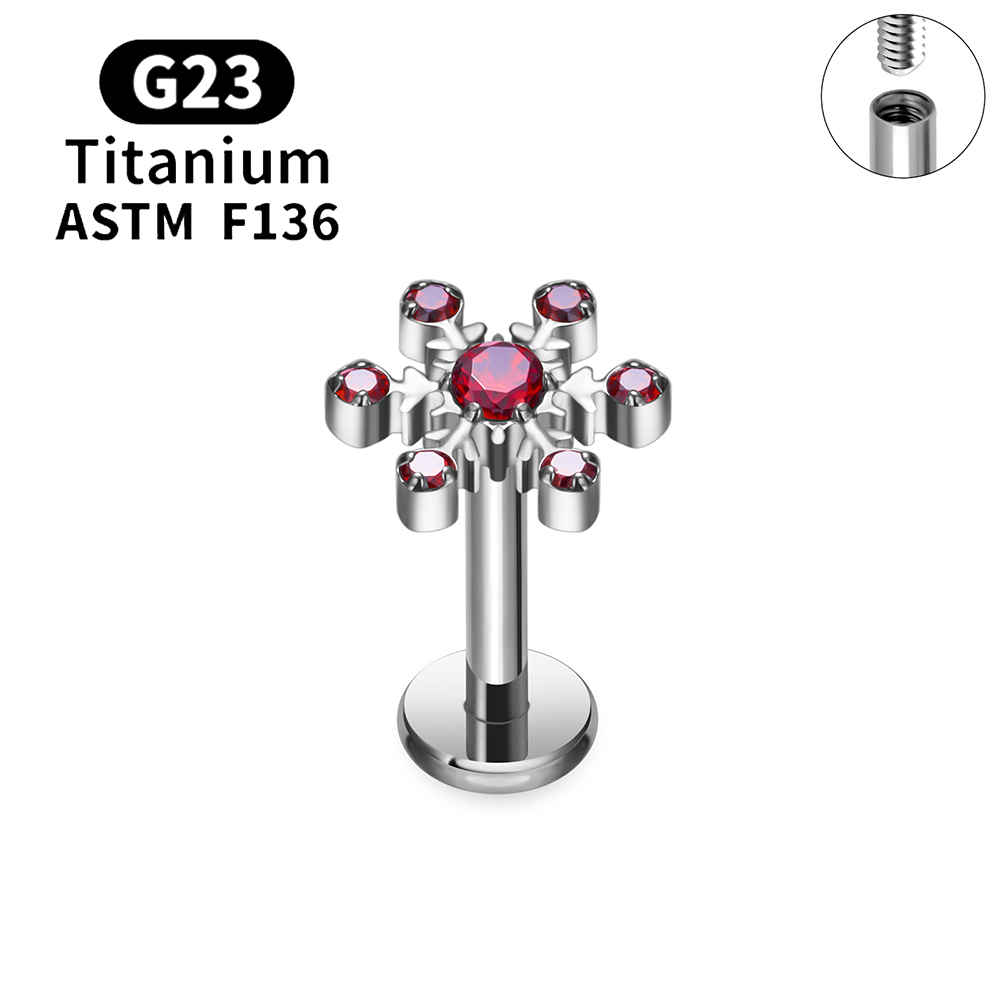 G23 Titanium Sneeuwvlok Kers Hartvorm Platte Achterkant Stud Oorbel 16G CZ Oor Tragus Kraakbeen Helix Conch Kwab piercing Sieraden
