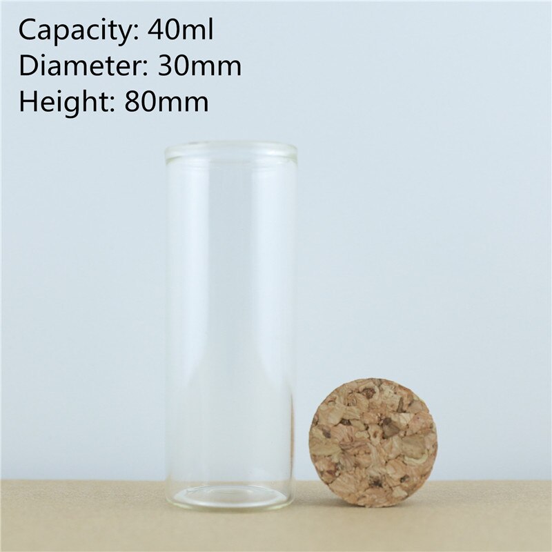Frascos de vidrio de 30mm de diámetro, Mini frascos de corcho para manualidades, botellas de deseos de vidrio de viaje, 24 Uds.: 40ml