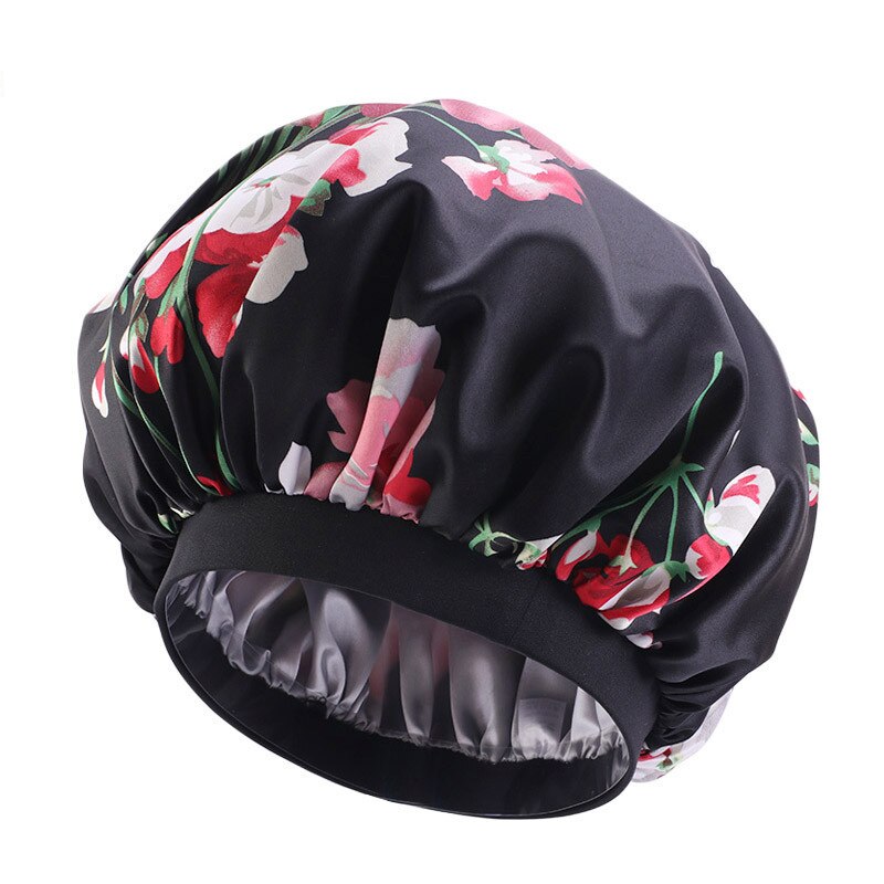 Oversized Double-layer Shower Cap, Stretch Wide-brimmed Satin Night Cap, Turban Cap