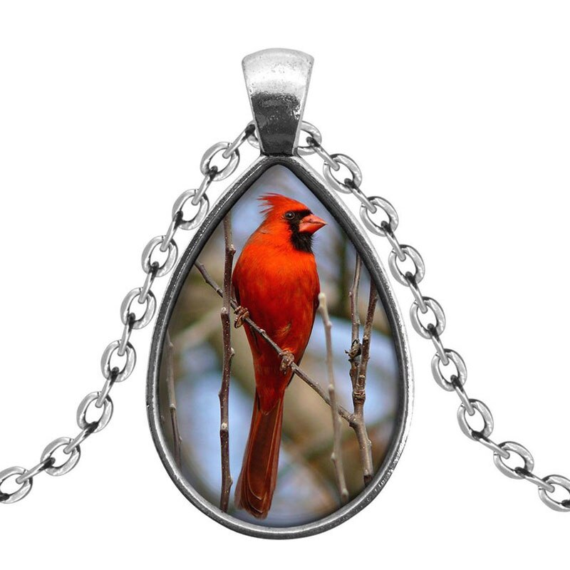 1PCS Women Watercolor Mermaid&amp;Mermaids&amp;Red Cardinal Glass Pendant Necklace,Charm Jewelery For Wedding Parties jewelry: Red Cardinal