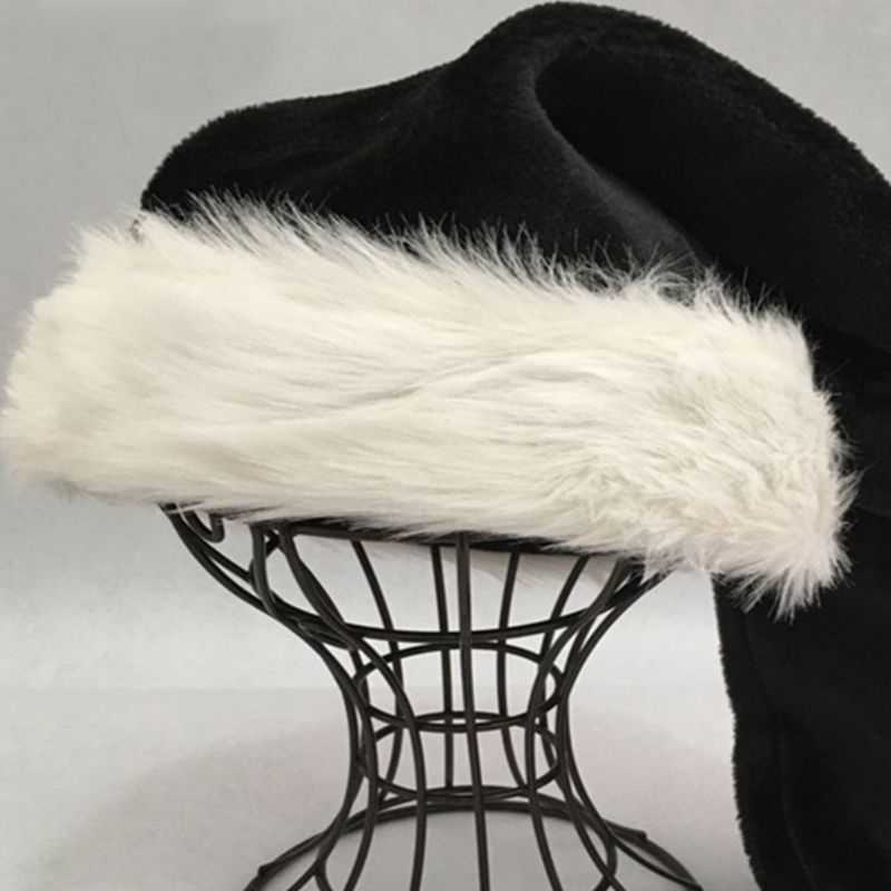 75Cm Volwassen Zwarte Pluche Lange Kerst Hoed Xmas Kostuum Pompom Kerstman Cap