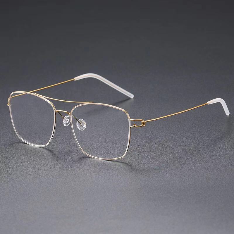 Denmark Brand Ultralight Screwless Titanium Square Glasses Frame Men Women Double Beam Optical Prescription Eyeglasses Martin: Golden