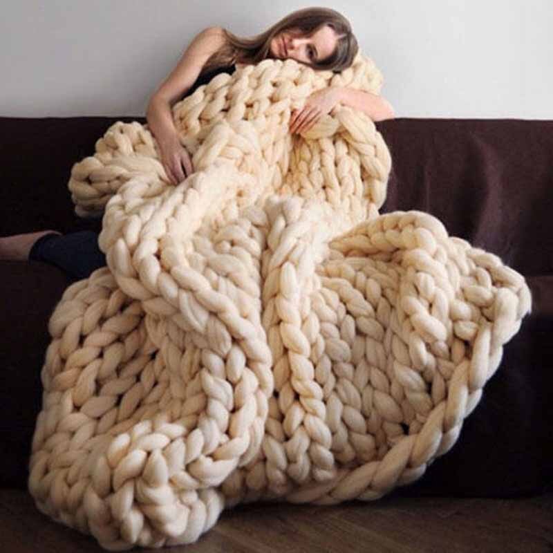 Fabrikant Diy Dikke Wol Hand-Gebreide Acryl Lijn Bal Arm Gebreide Deken Wollen Deken Sofa Cover Dikke Draad Deken