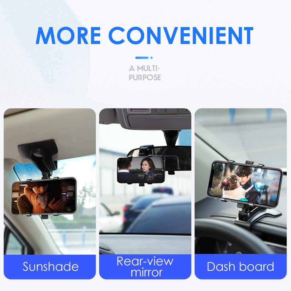 Car Phone Holder 360 Degree Mobile Phone Stands Rearview Mirror Sun Visor In Car GPS Navigation Bracket Retractable Stand