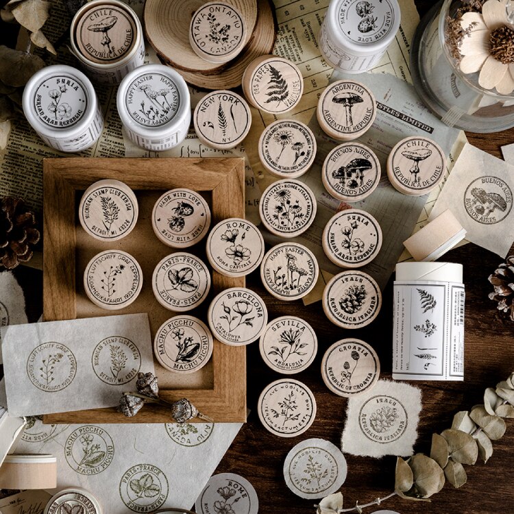 Retro Postmark Series Plant decoration stamp wooden rubber stamps for scrapbooking stationery DIY craft standard stamp