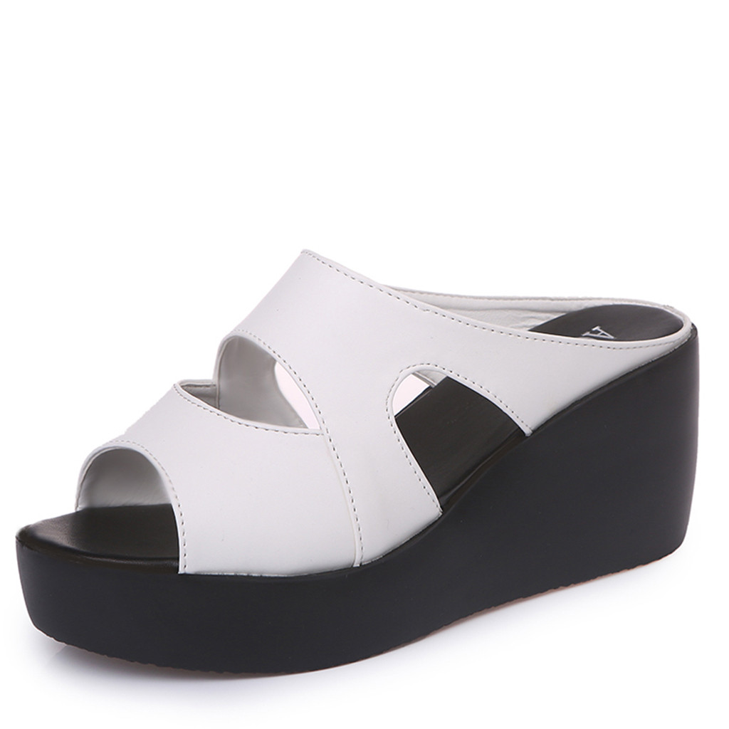 Sagace skor kvinna kvinnor sommar kilar plattform peep toe skor casual tofflor kvinnor sommar toffel: Vit / 35
