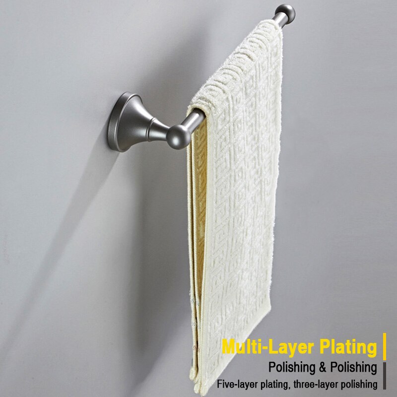 Donkergrijze handdoekhouder van messing, wandmontage, badkamer handdoekring, plank, keuken wc, lange papierrolhouder, grijs 29cm