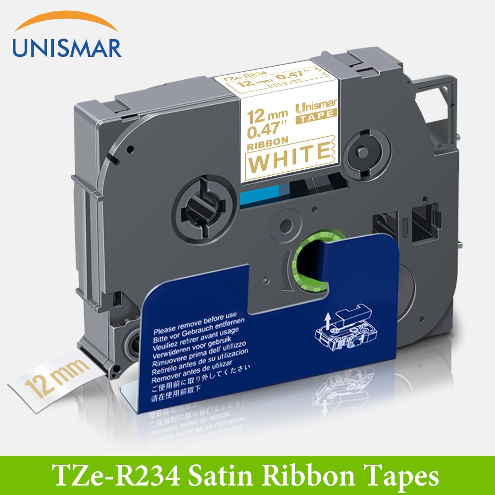 Unismar 1/2 "fita de cetim 12mm tze etiqueta fita TZe-RW34 ouro no vermelho tzrw34 para o irmão p-touch PT-H110 PT-D600 impressora labeler: Gold on White